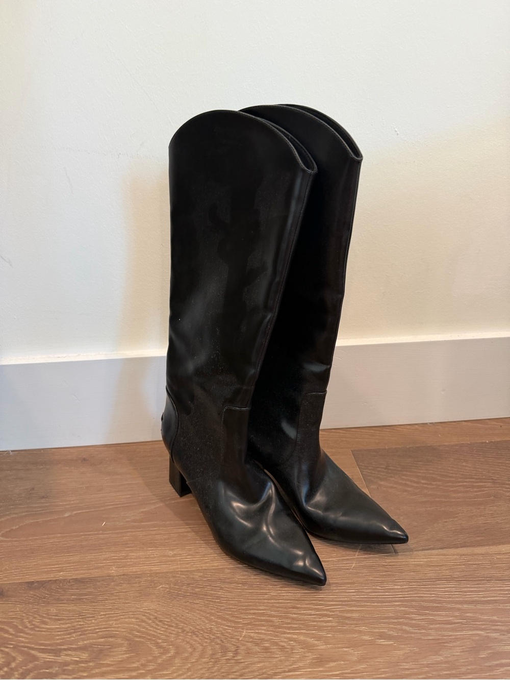 Charles and Keith - Black Knee-High Pointed Toe Women's Boots